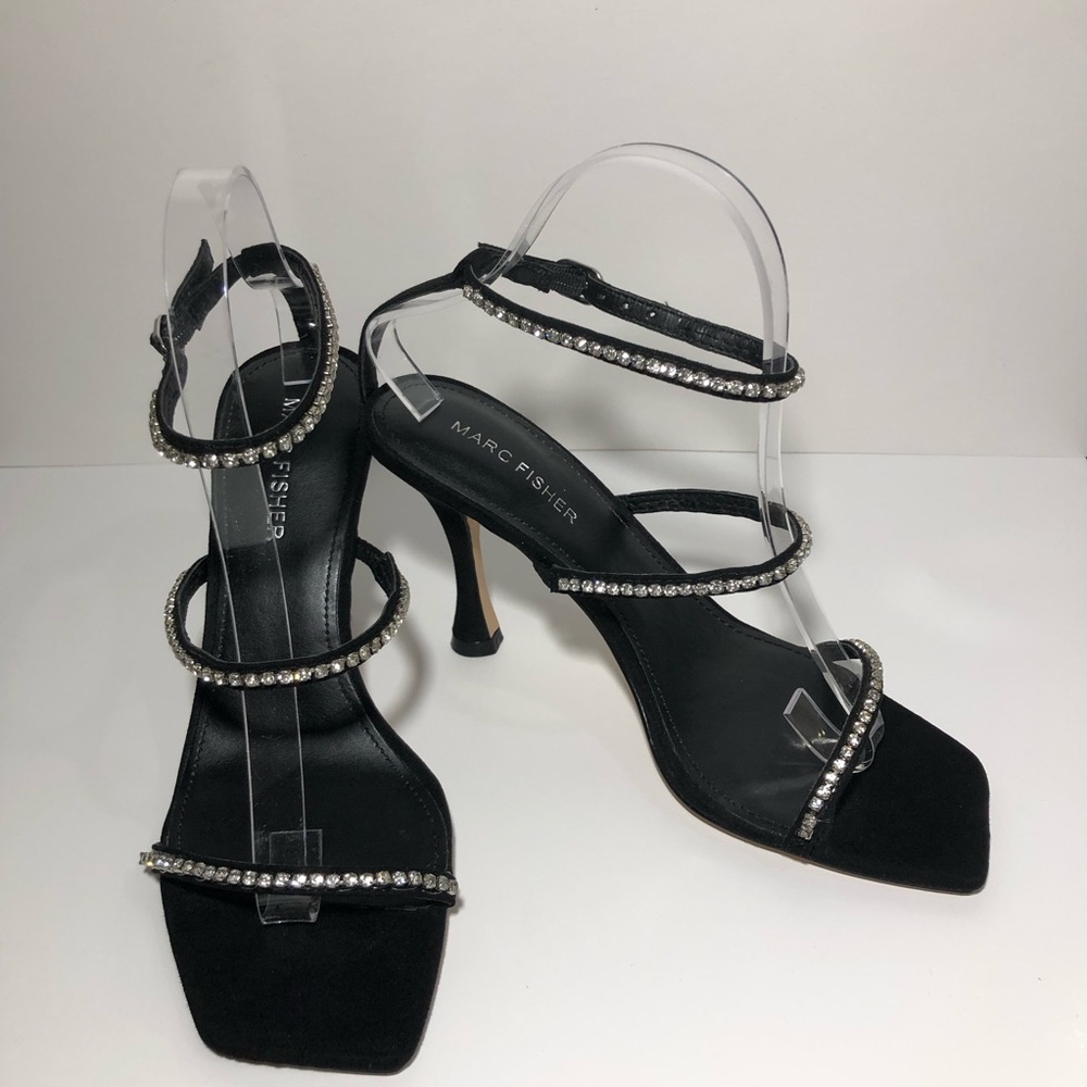 Marc Fisher Women’s Black Formal Rhinestone Ankle Strap Heels Size 8